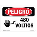 Signmission OSHA Danger Sign, 480 Volts Spanish, 10in X 7in Aluminum, 7" H, 10" W, 480 Volts Spanish OS-DS-A-710-LS-1013